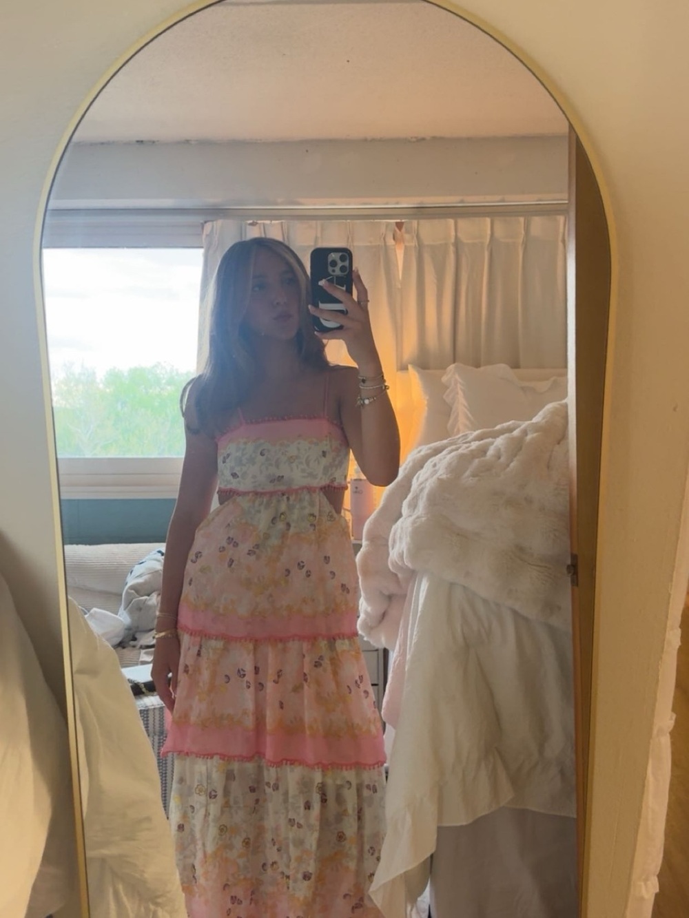 Three Floral & Tiered Maxi Dresses - Green, Pink, Cream